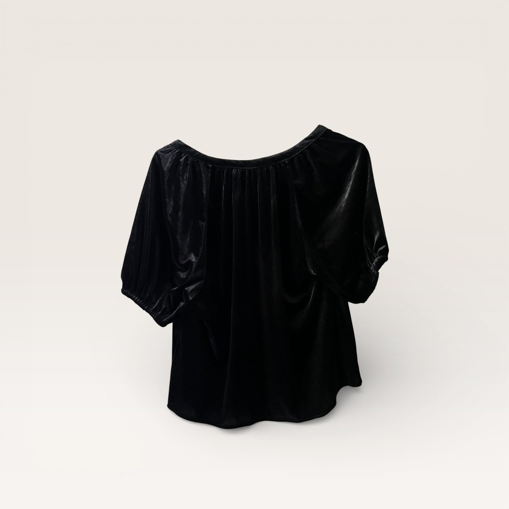GAP Black Velvet Puff Sleeve Blouse Split Neck Top Womens Size S New With Tags - Picture 3 of 9
